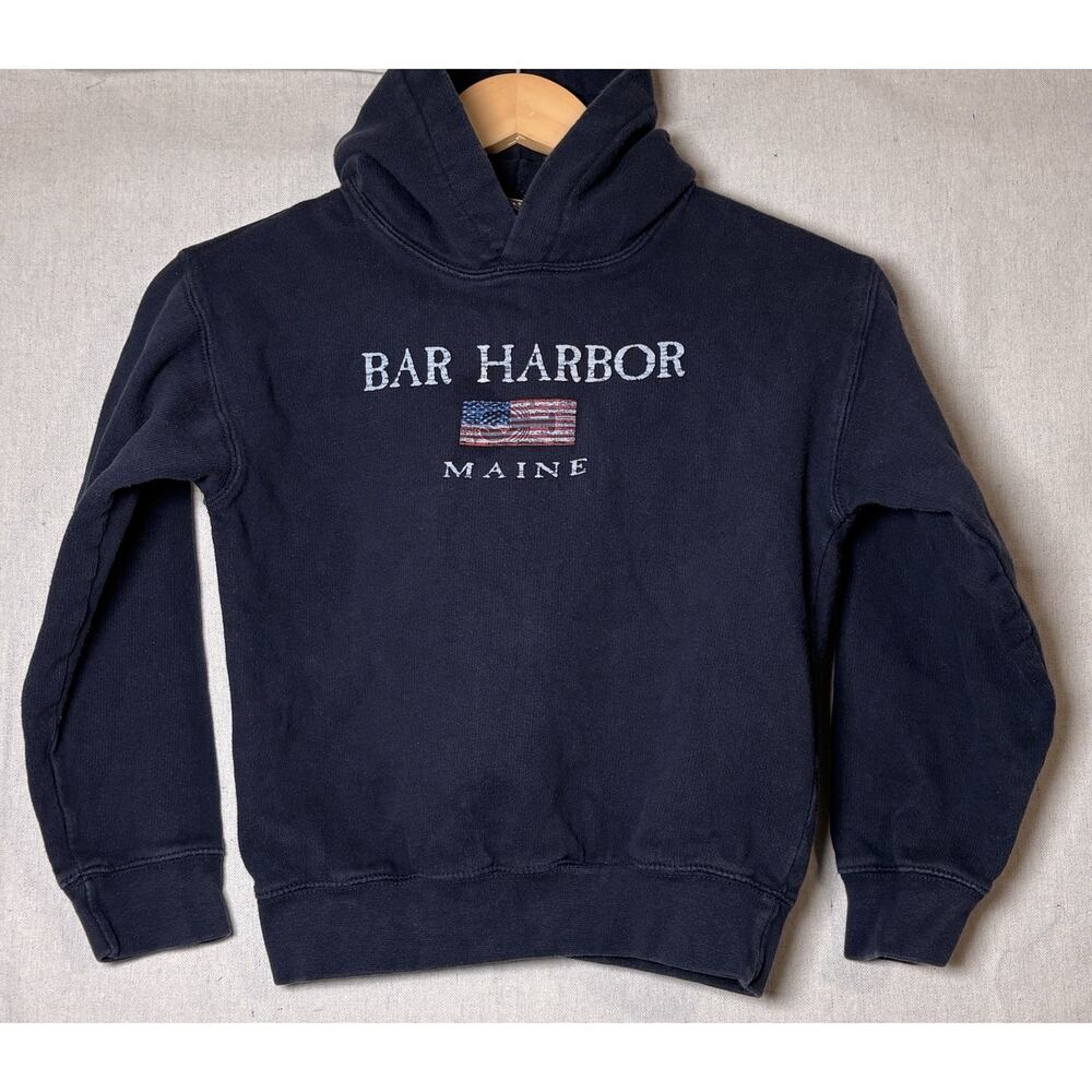 Bar Harbor Maine Kids Hoodie Sz M 10/12 Navy Blue Prairie Mountain Pullover